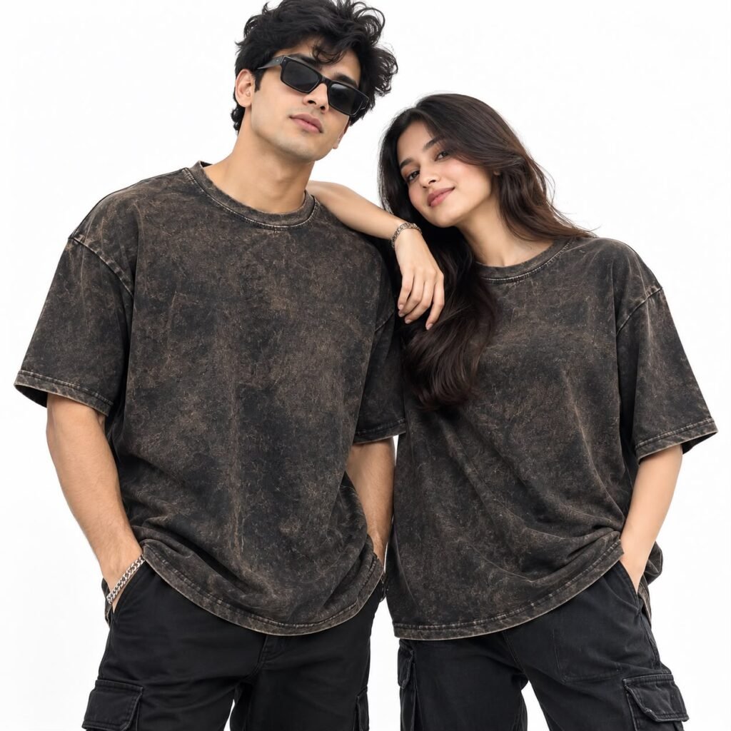 Maxgrapesy Acid Wash Oversized T-Shirt For Unisex – Comfortable,Premium 100% Cotton, 210 GSM