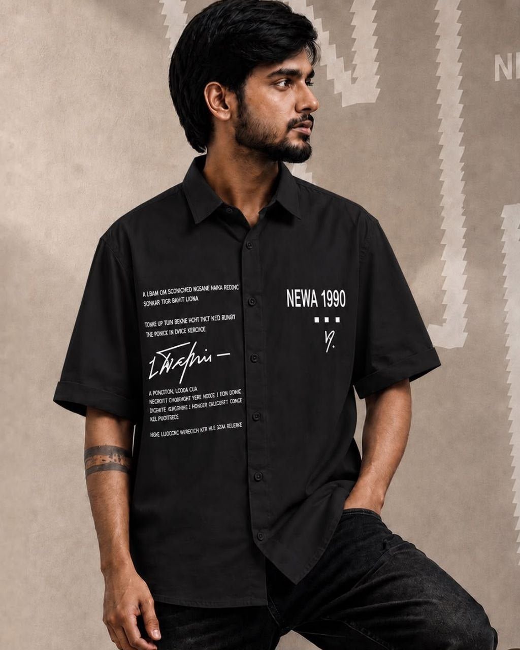 Newa 1990 Prnted Oversize Half Slave Shirt For Men. Comfortable Shirts
