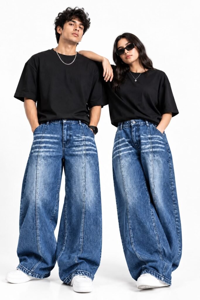Maxgrapesy Premium Wide-Leg Baggy Jeans – Acid Wash Multicolour and Sizes Denim
